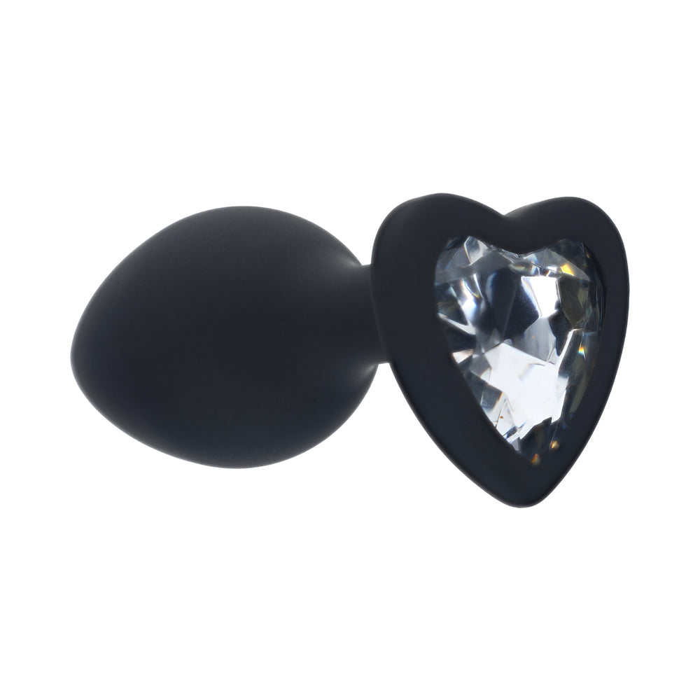Ouch! Small Heart Diamond Butt Plug 6 Jewels Black