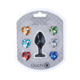 Ouch! Medium Heart Diamond Butt Plug 6 Jewels Black