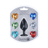 Ouch! Large Heart Diamond Butt Plug 6 Jewels Black