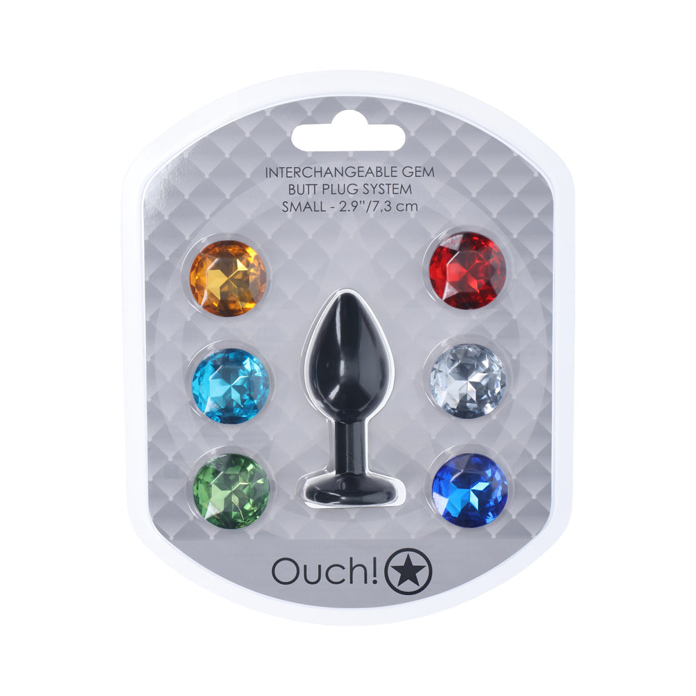 Ouch! Small Round Diamond Butt Plug 6 Jewels Black