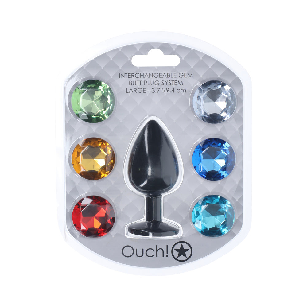 Ouch! Large Round Diamond Butt Plug 6 Jewels Black