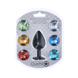 Ouch! Large Round Diamond Butt Plug 6 Jewels Black