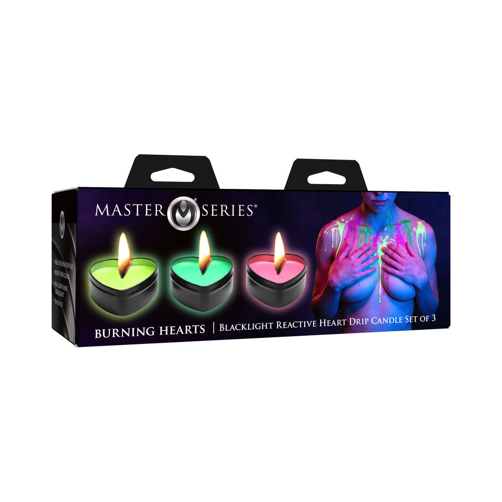 Master Series UV Blacklight Reactive Heart Drip Candle 3-Piece Set