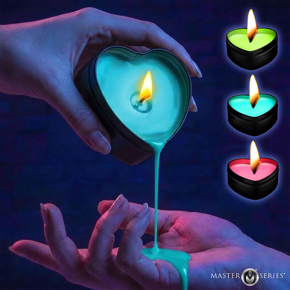 Master Series UV Blacklight Reactive Heart Drip Candle 3-Piece Set