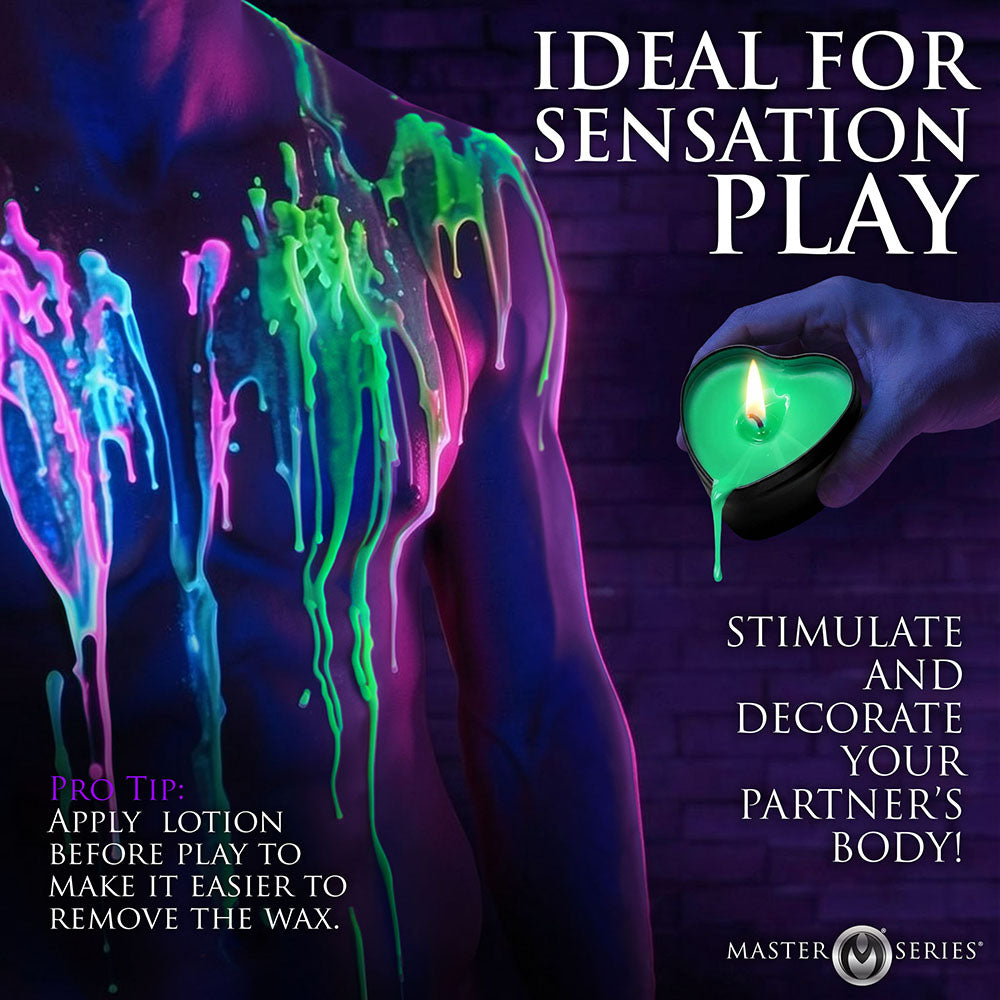 Master Series UV Blacklight Reactive Heart Drip Candle 3-Piece Set