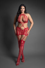 Fantasy Lingerie Sheer Crystal Club Say Less Cut-Out Halter Bodystocking Dress Queen Size