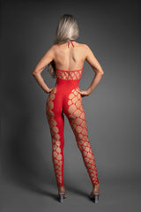 Fantasy Lingerie Sheer Crystal Club Slow Burn Footless Open Crotch Halter Bodystocking O/S