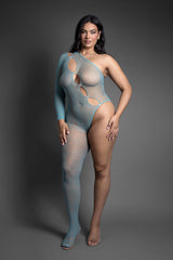 Fantasy Lingerie Sheer Crystal Club Off Balance Asymmetrical Bodystocking Queen Size