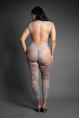 Fantasy Lingerie Sheer Crystal Club In Control Footless Open Back Bodystocking Queen Size