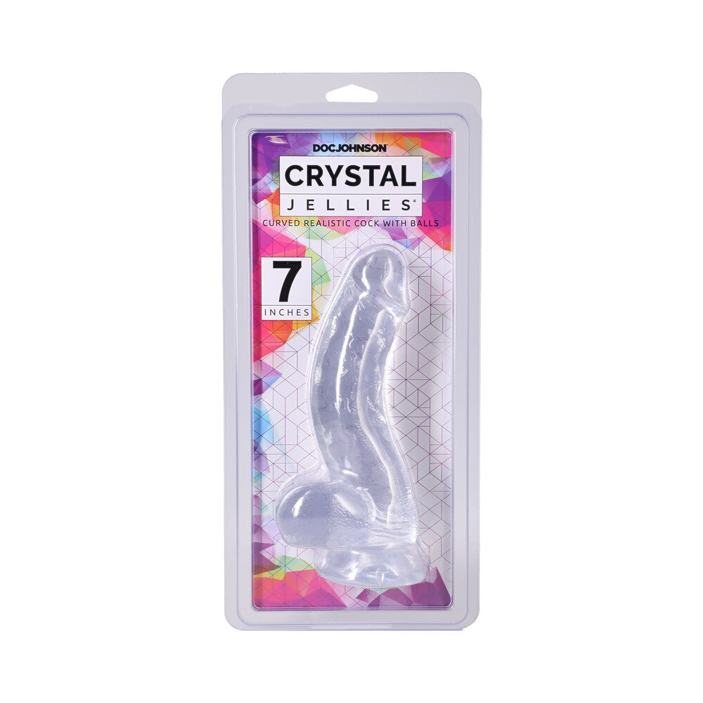 Crystal Jellies Curved Realistic Cock with Balls 7 in. Clear