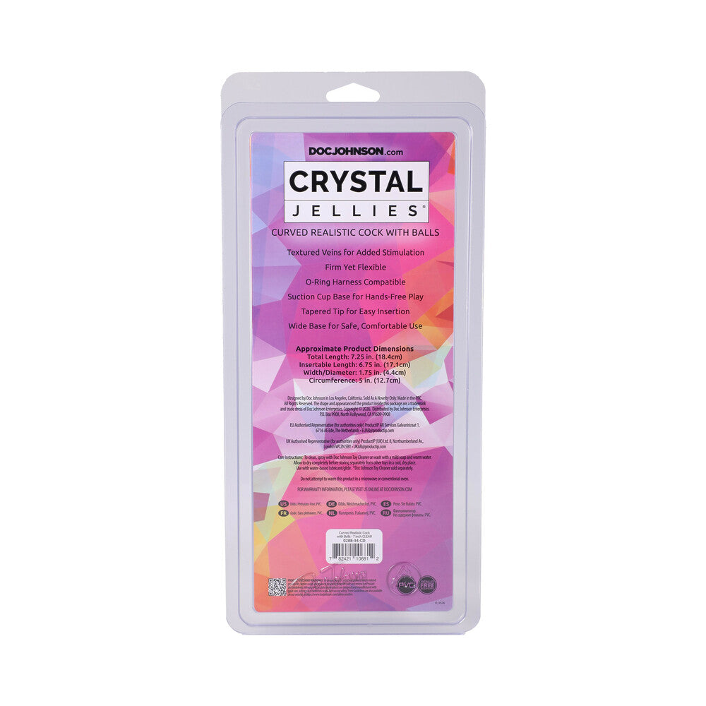 Crystal Jellies Curved Realistic Cock with Balls 7 in. Clear