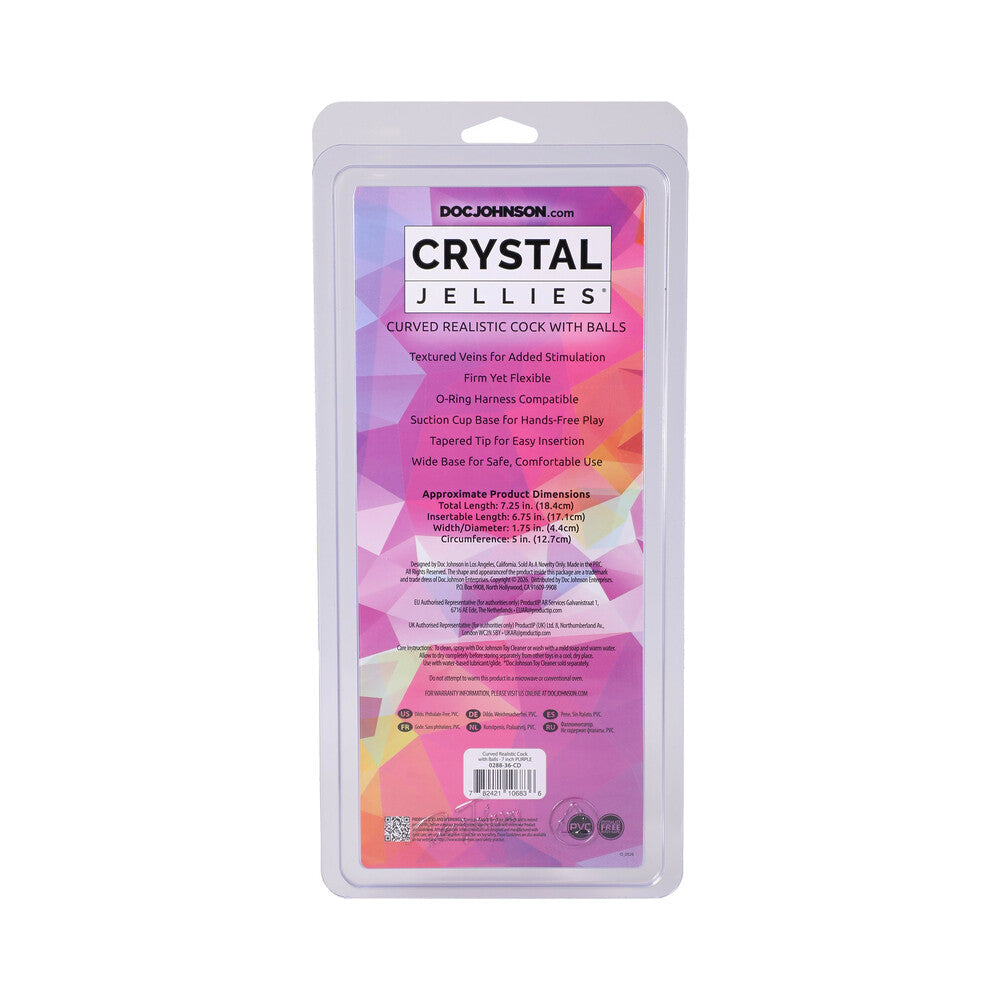 Crystal Jellies Curved Realistic Cock with Balls 7 in. Purple
