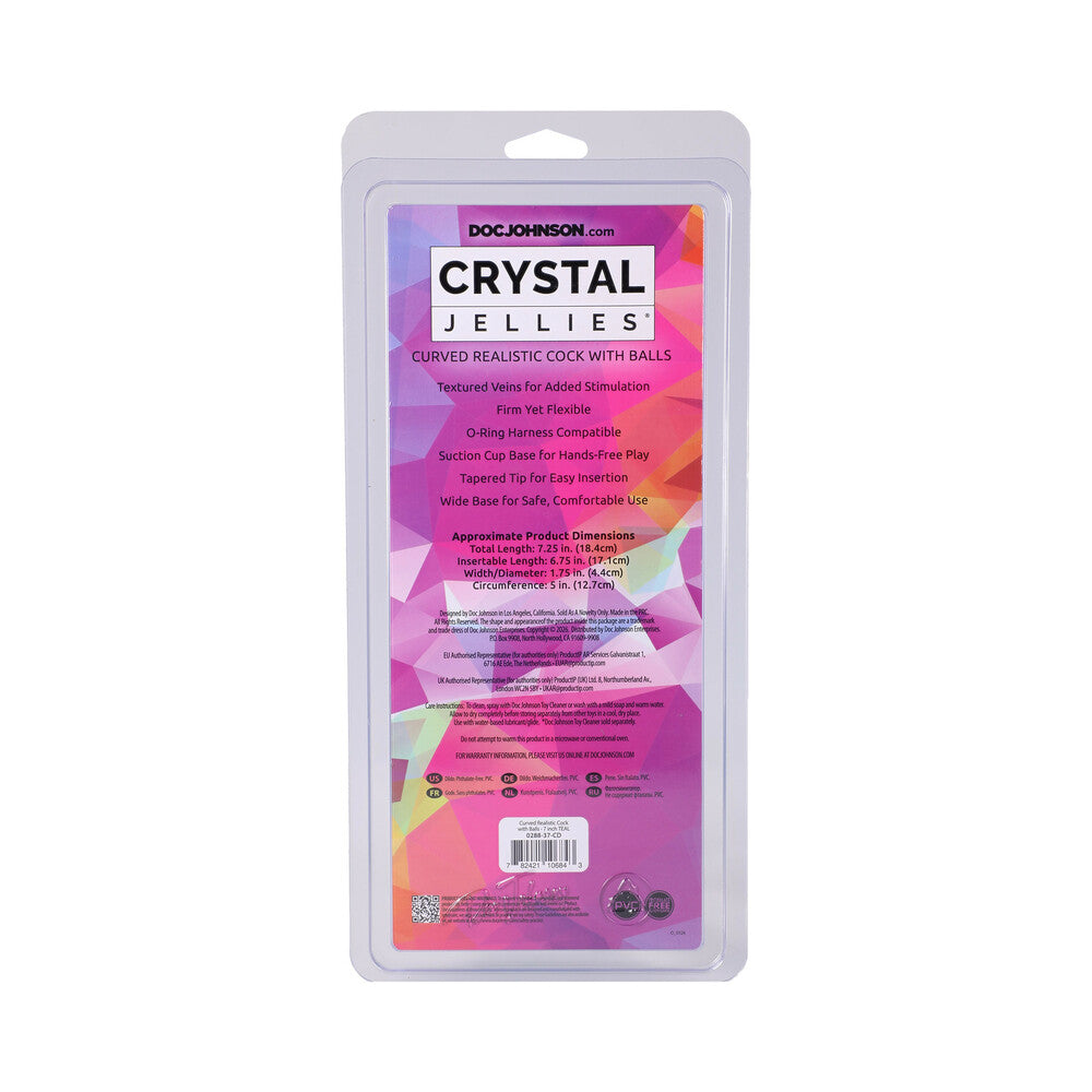 Crystal Jellies Curved Realistic Cock with Balls 7 in. Teal