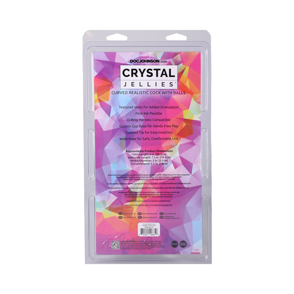Crystal Jellies Curved Realistic Cock with Balls 8 in. Clear