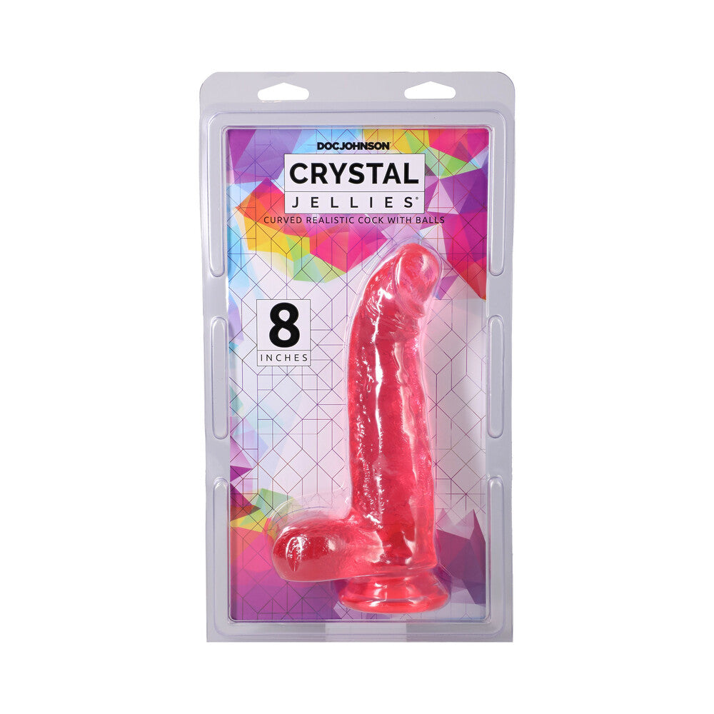 Crystal Jellies Curved Realistic Cock with Balls 8 in. Pink