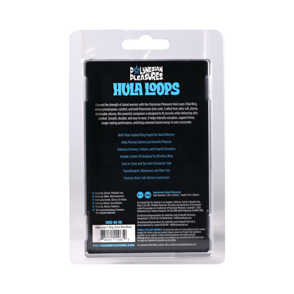 Polynesian Pleasures Hula Loops Silicone Tribal C-Ring 35mm Blue/Black