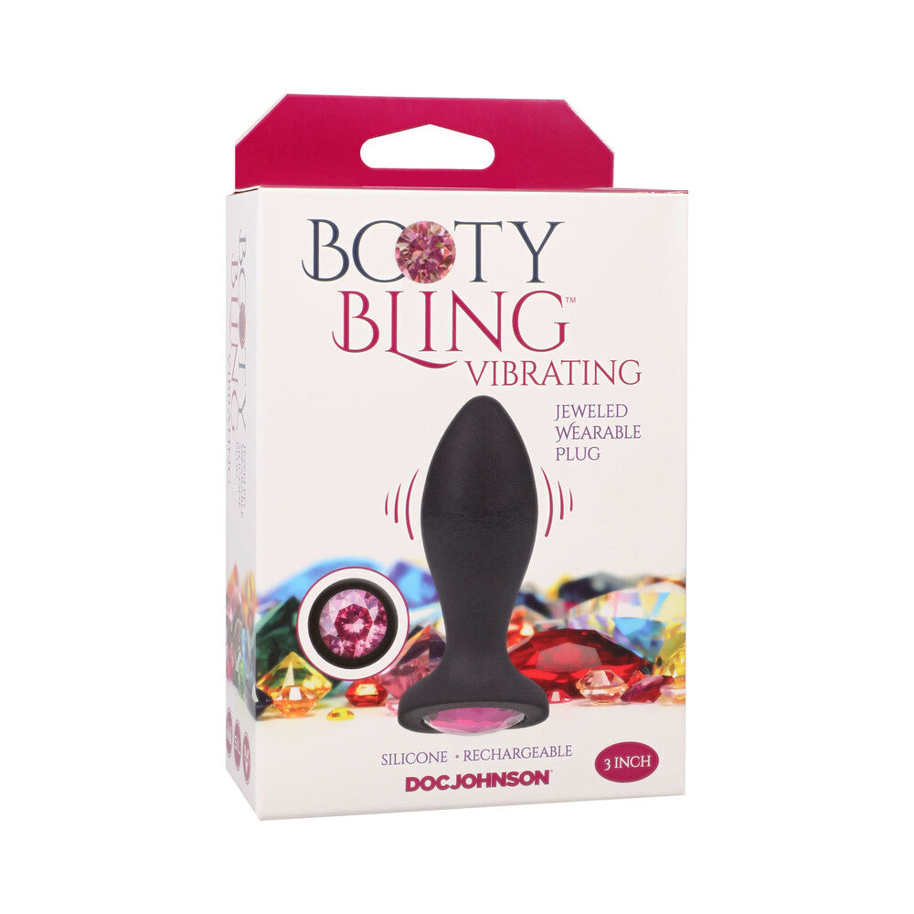 Booty Bling Jeweled Wearable Vibrating Silicone Plug 3 in. Pink