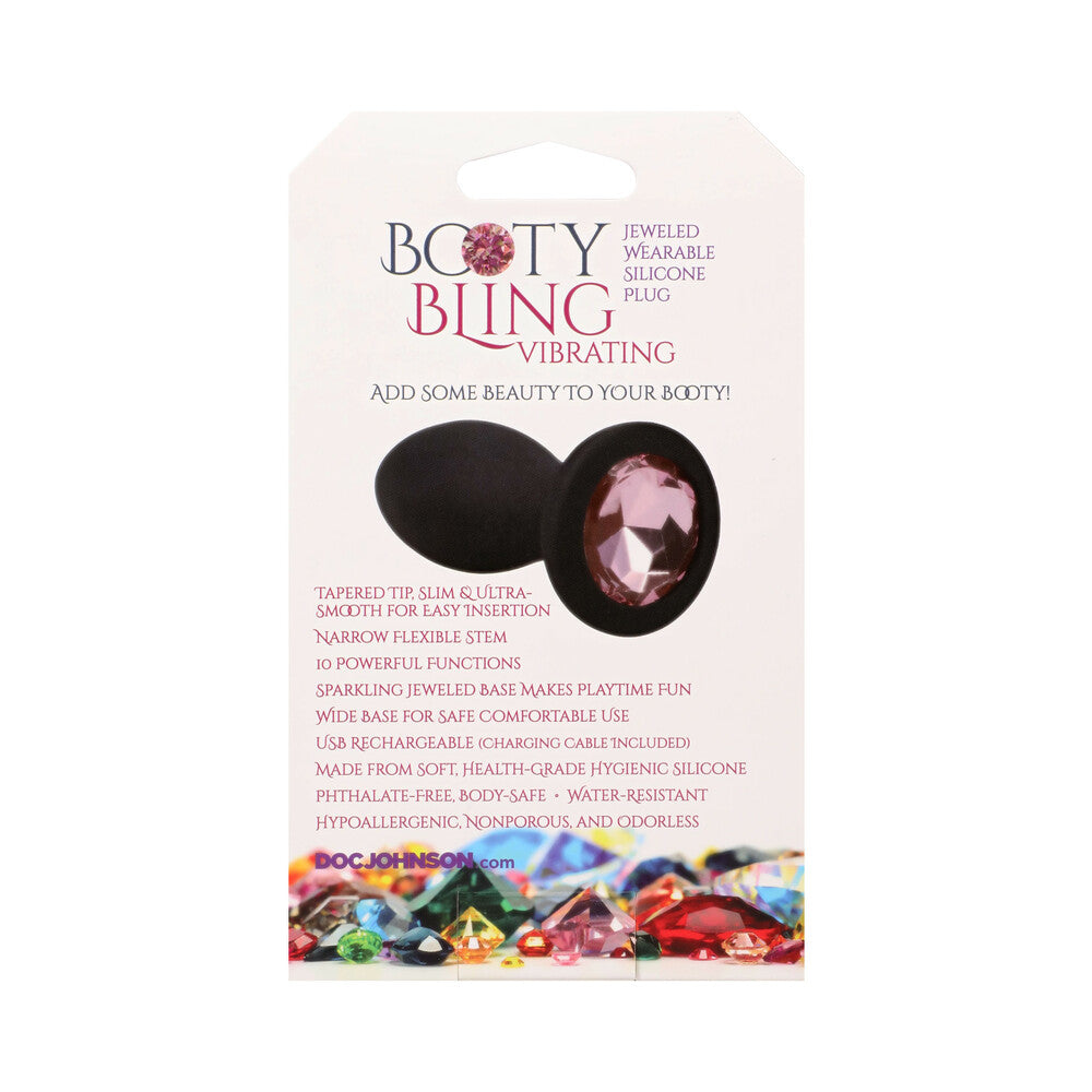 Booty Bling Jeweled Wearable Vibrating Silicone Plug 3 in. Pink