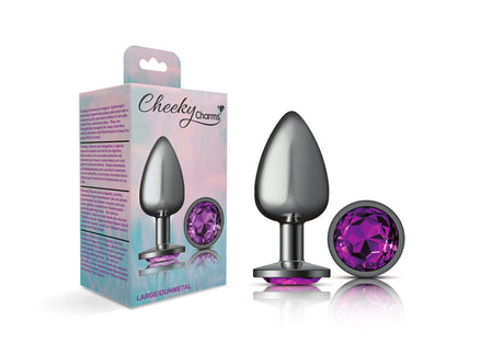 Cheeky Charms-Gunmetal Metal Butt Plug- Round-Deep Purple