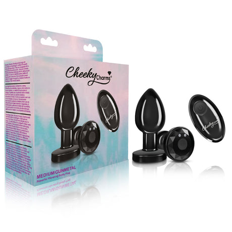 Cheeky Charms - Rechargeable Vibrating Metal Butt Plug With Remote Control - Gunmetal