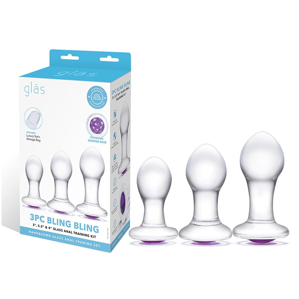 3Pc Bling Bling 3" 3.5" & 4" Glass Anal Training Kit