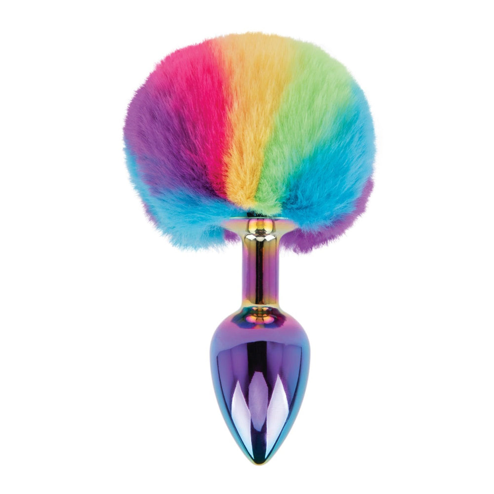 Gemsations 2.95" Metal Bunny Tail Butt Plug Rainbow