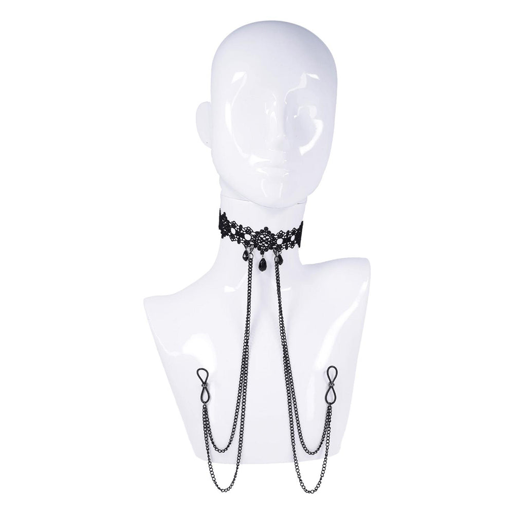 S&M Lace Collar With Nipple Ties