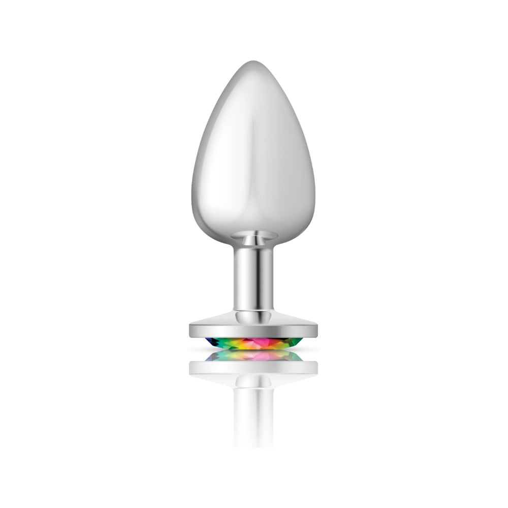 Cheeky Charms-Silver Metal Butt Plug- Round-Rainbow