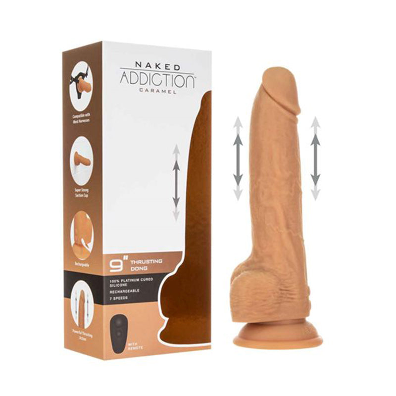 Naked Addiction Thrusting Dong with Remote 9 in. Caramel