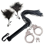 Bondage By Nasstoys Whip, Feather & Cuffs Black