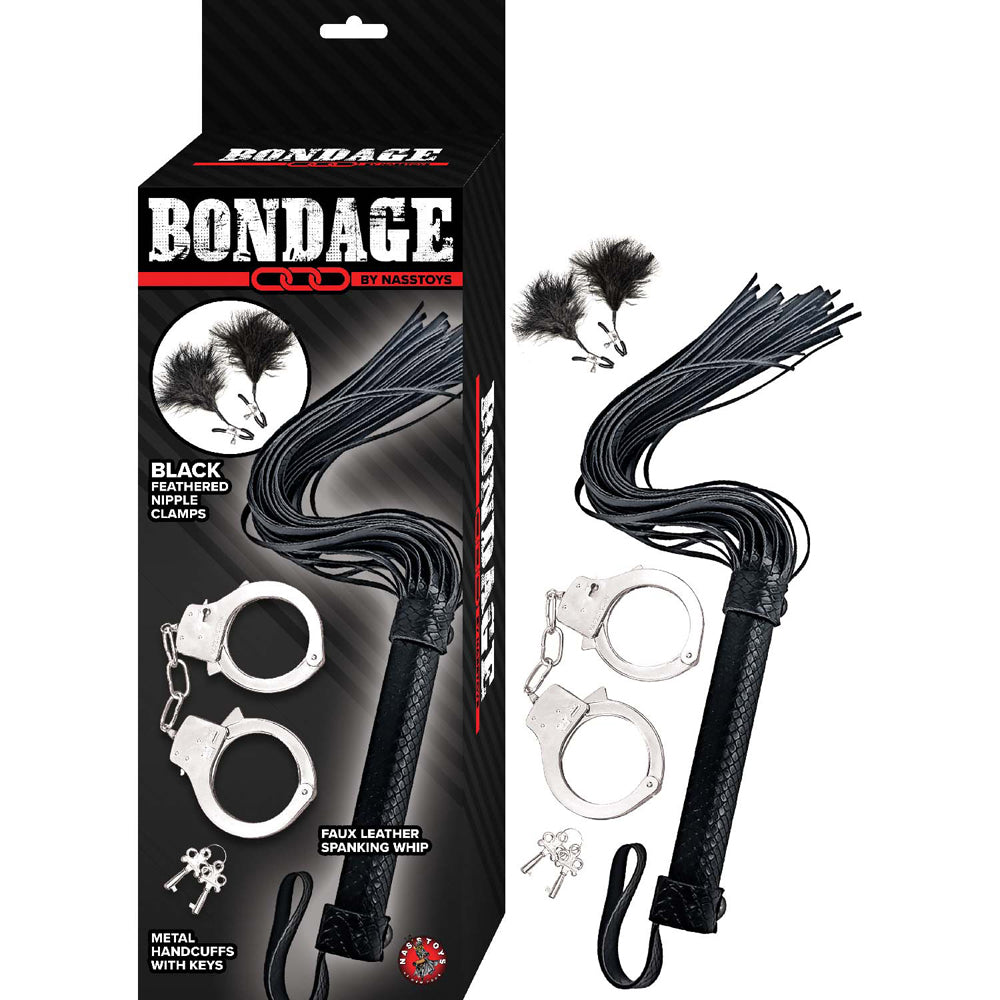Bondage By Nasstoys Whip, Feather & Cuffs Black