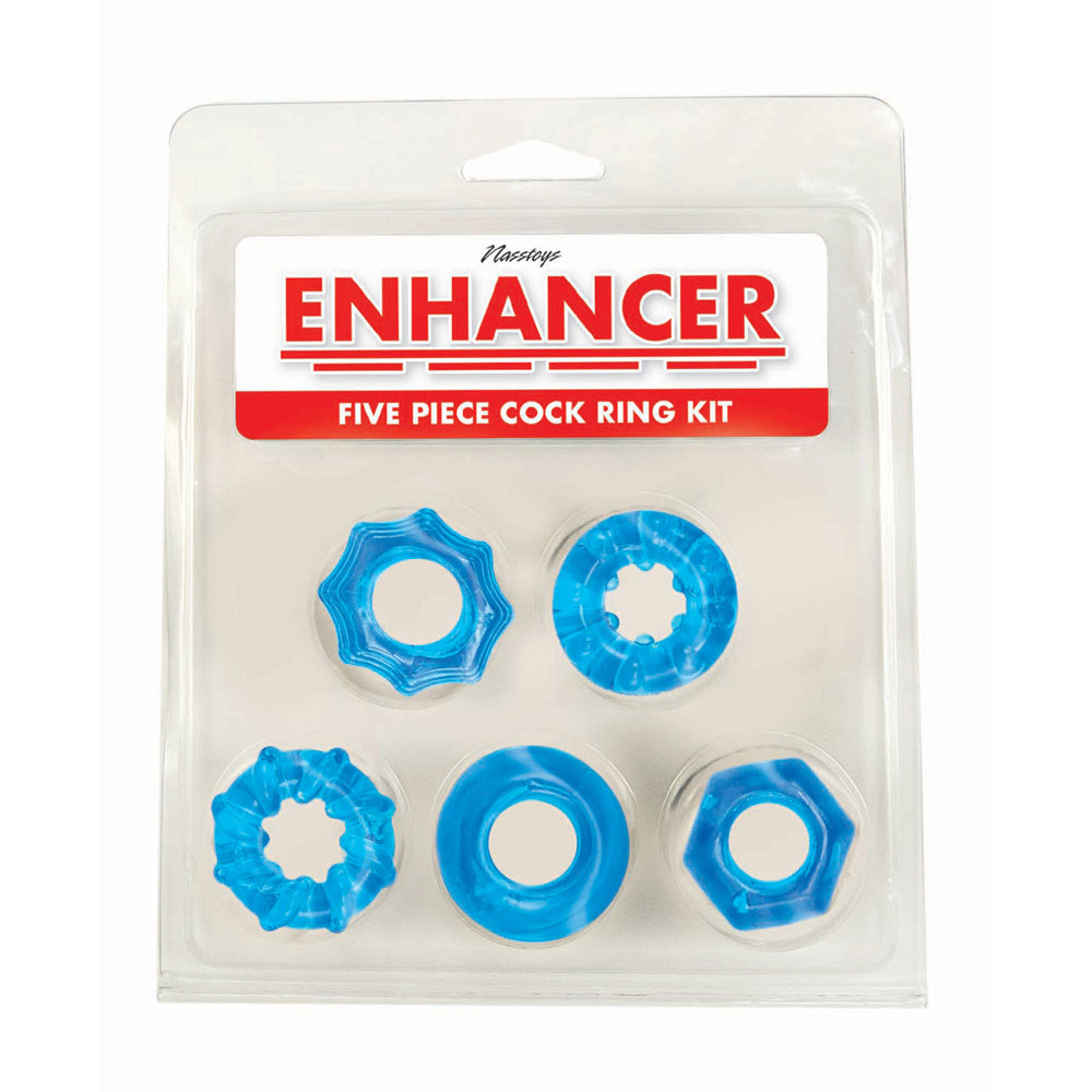 Enhancer Five Piece Cock Ring Set Blue