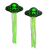 Pastease Tassel Ufo Alien Glow-In-The-Dark Neon Green On Black Nipple Pasties