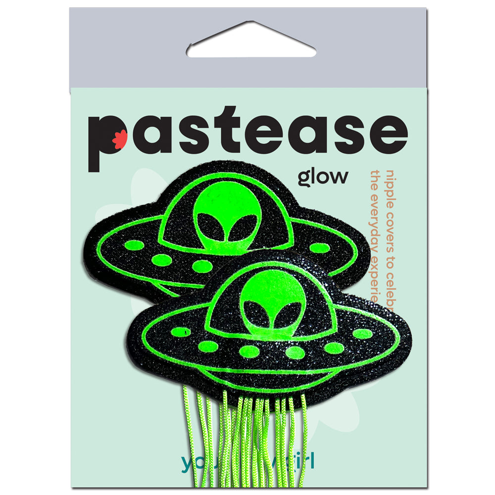 Pastease Tassel Ufo Alien Glow-In-The-Dark Neon Green On Black Nipple Pasties