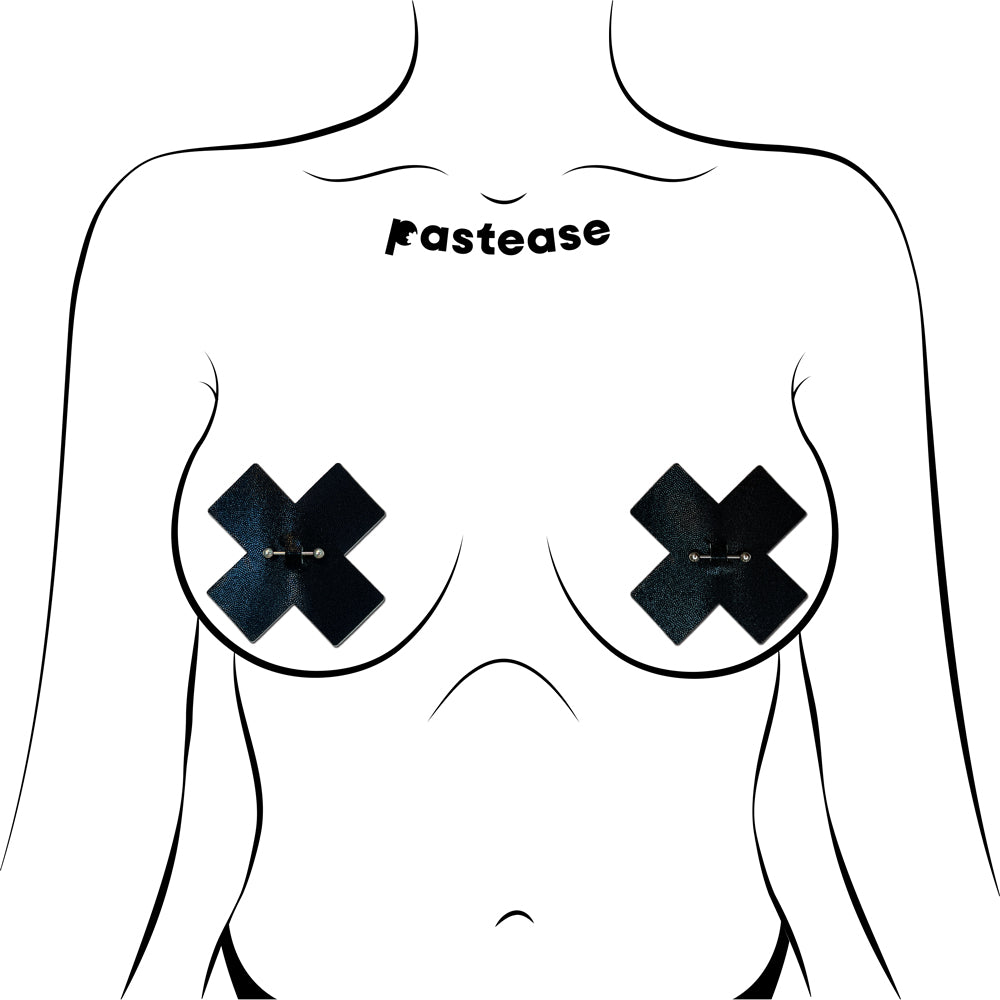 Pastease Pierced Pasties Liquid Black Cross Plus X With Barbell Piercing