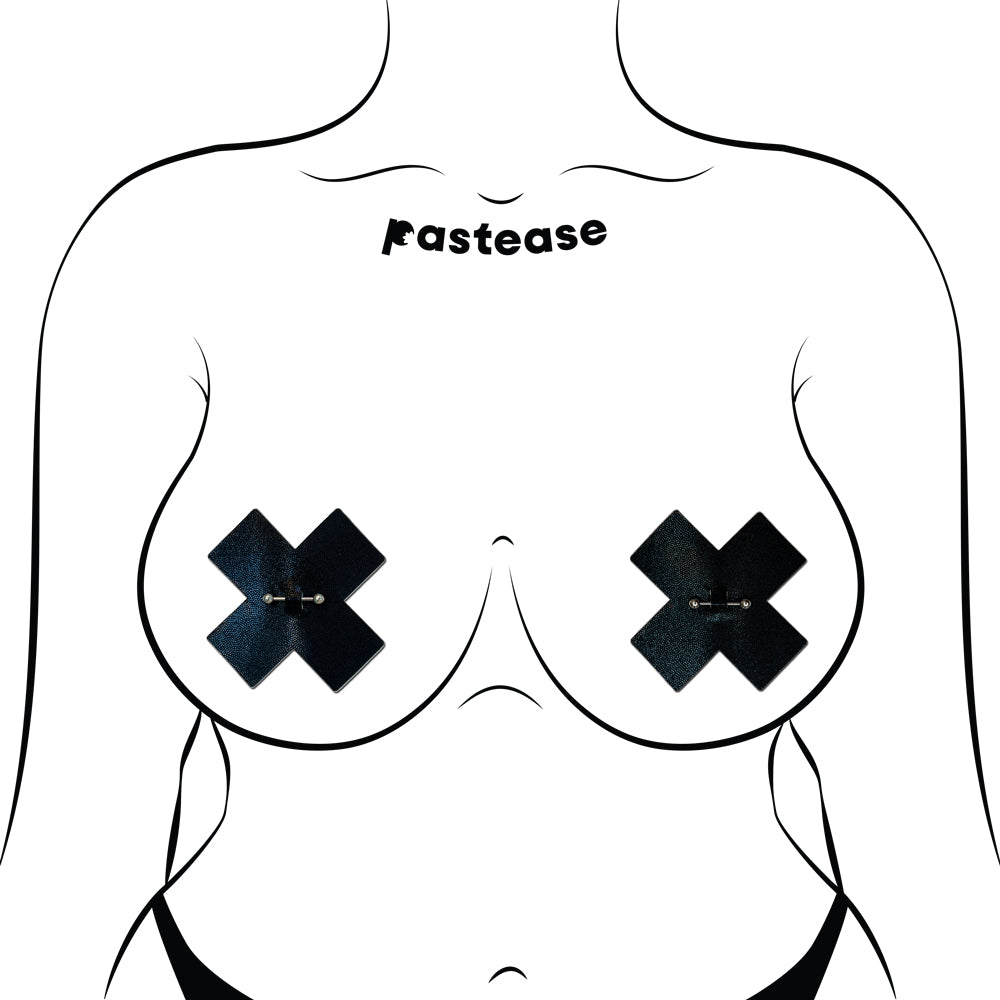 Pastease Pierced Pasties Liquid Black Cross Plus X With Barbell Piercing