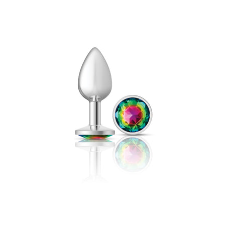 Cheeky Charms-Silver Metal Butt Plug- Round-Rainbow