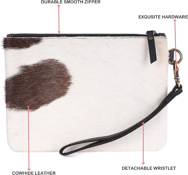 Mesa Luna Hair-On Cowhide Leather Wristlet Clutch Bag for Women