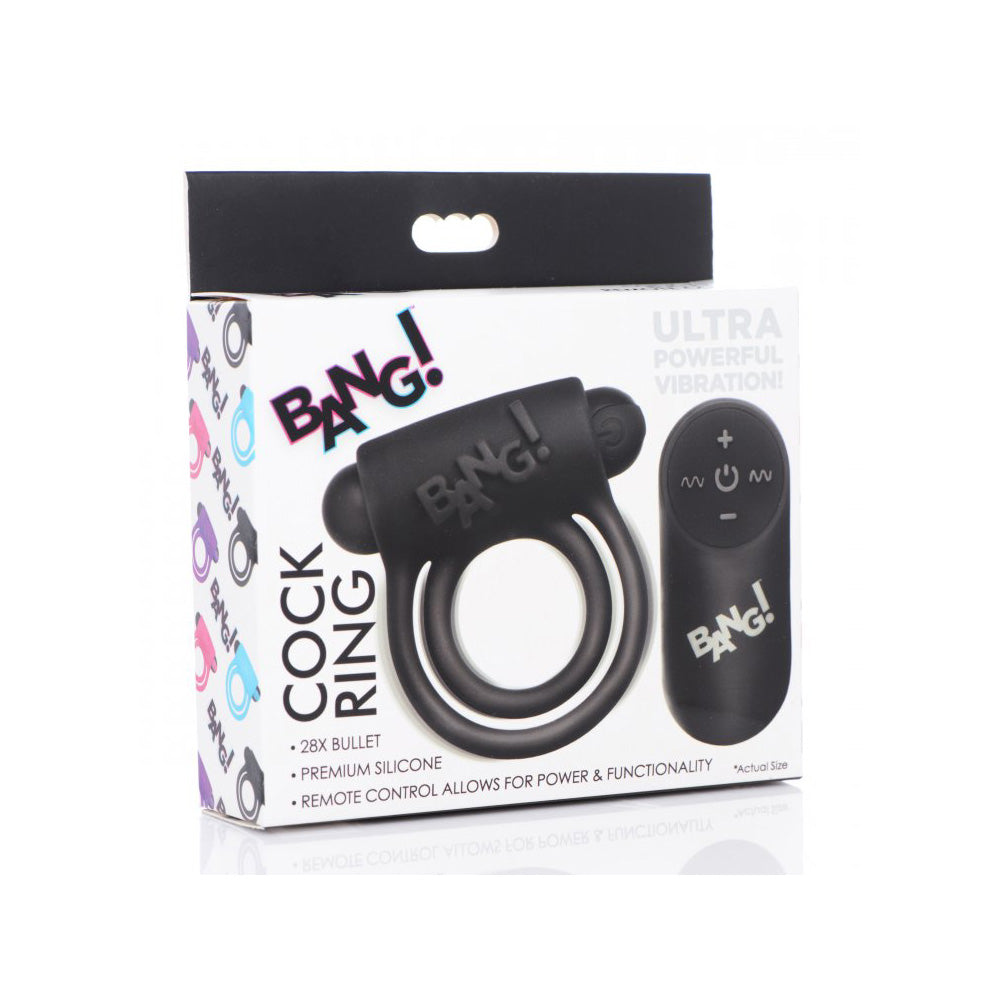 Bang! Silicone Cock Ring & Bullet W/ Remote Control Black