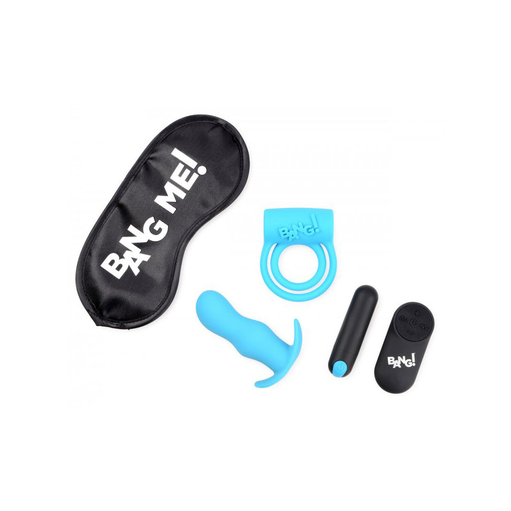 Bang! Duo Blast C-Ring, Butt Plug, Bullet, & Blindfold Kit Blue