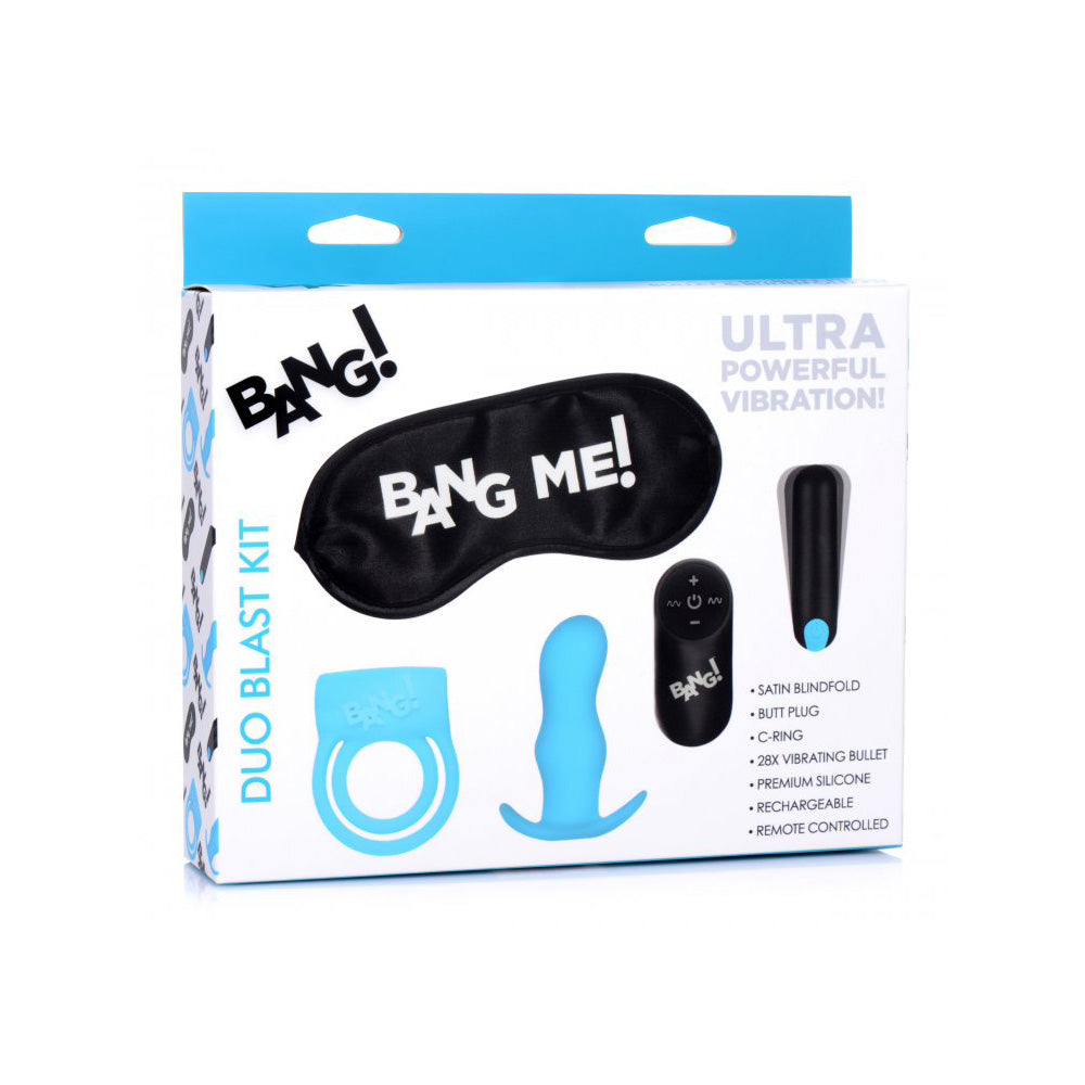 Bang! Duo Blast C-Ring, Butt Plug, Bullet, & Blindfold Kit Blue