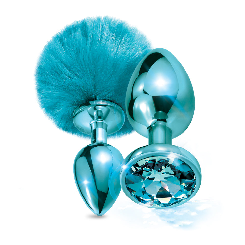 Nixie Metal Butt Plug Set Pom Pom And Jewel Inlaid Blue Metallic