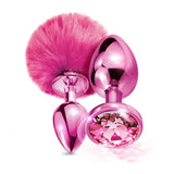 Nixie Metal Butt Plug Set Pom Pom And Jewel Inlaid Pink Metallic