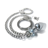 Nixie Metal Butt Plug & Furry Cuff Set Small Silver