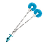 Nixie Metal Butt Plug & Furry Cuff Set Medium Blue Metallic