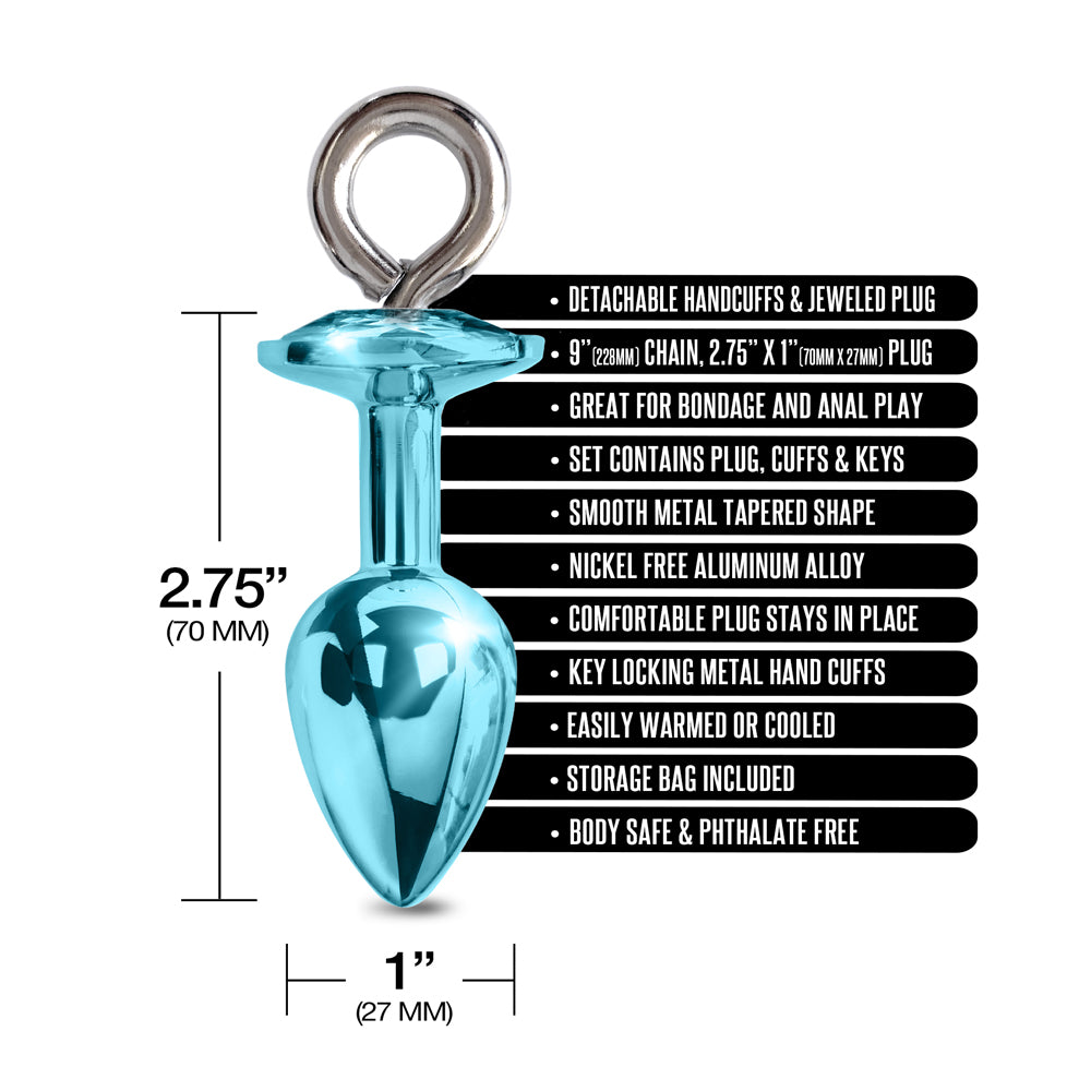 Nixie Metal Butt Plug & Furry Cuff Set Medium Blue Metallic