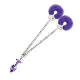 Nixie Metal Butt Plug & Furry Cuff Set Medium Purple Metallic