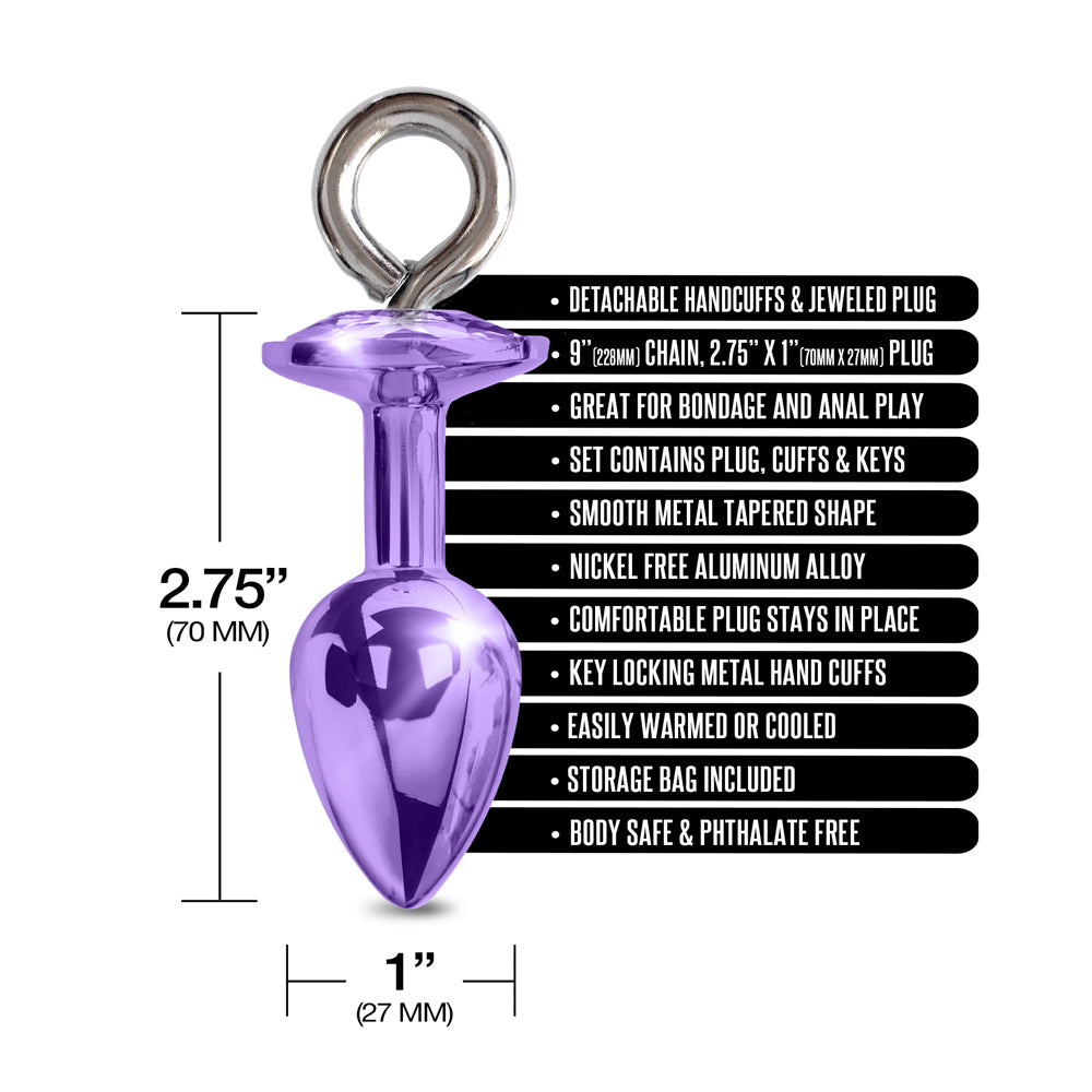 Nixie Metal Butt Plug & Furry Cuff Set Medium Purple Metallic