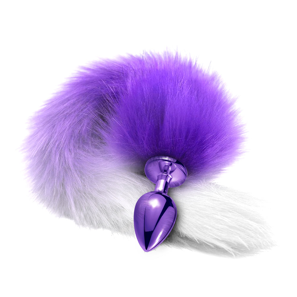 Nixie Metal Butt Plug With Faux Fur Ombre Tail Medium Purple Metallic