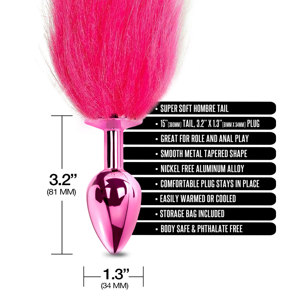 Nixie Metal Butt Plug With Faux Fur Ombre Tail Medium Pink Metallic